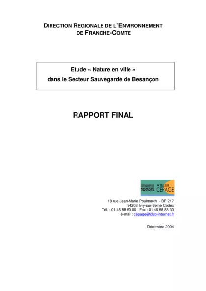Etude "Nature en ville" dans le secteur sauvegardé de Besançon : rapport final