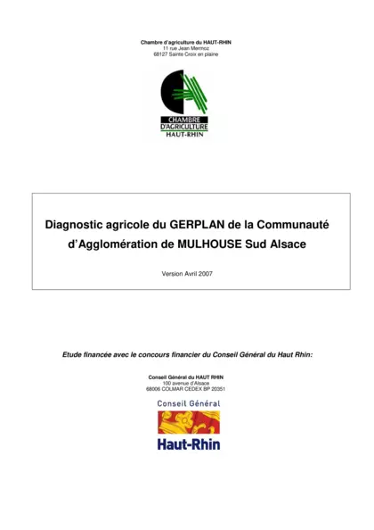 Diagnostic agricole du GERPLAN de la Communauté d’Agglomération de MULHOUSE Sud Alsace