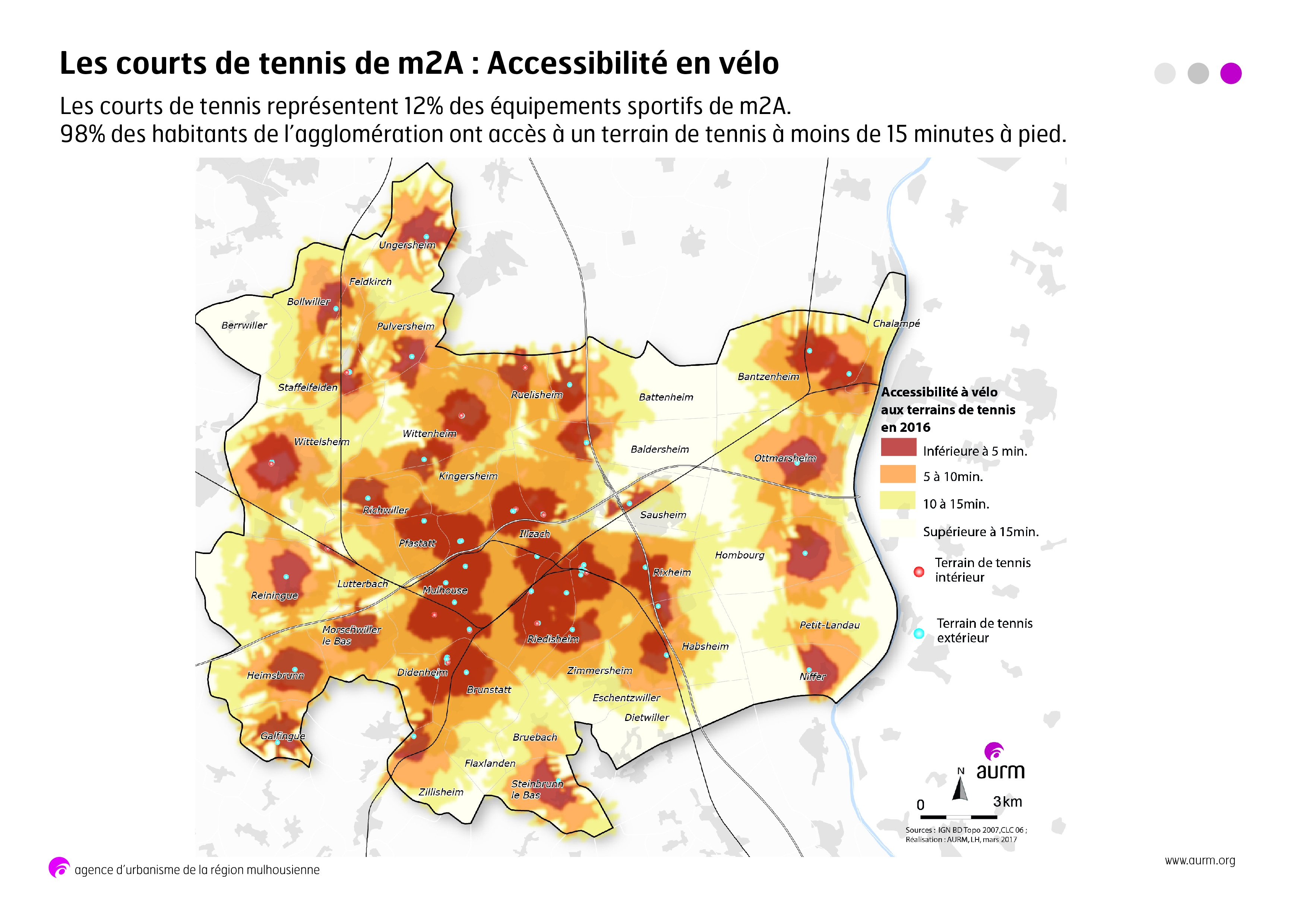 Accessibilité à vélo aux courts de tennis, 2016 - m2A