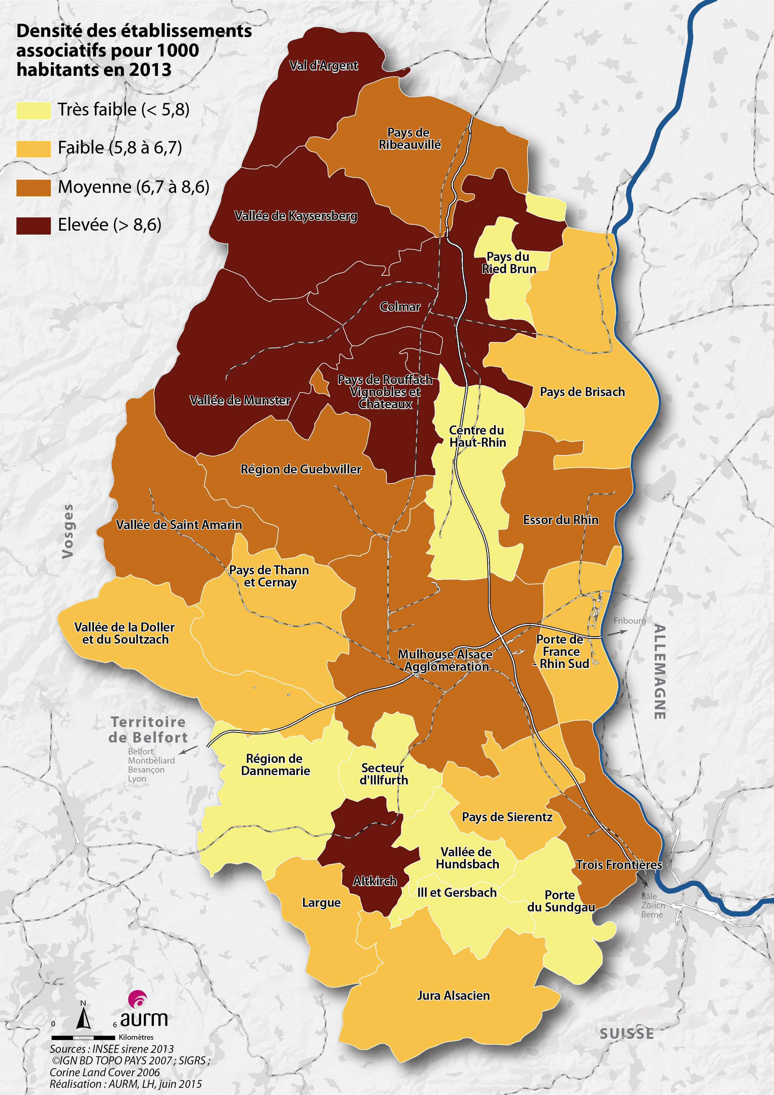 Densité des établissements associatifs pour 1000 habitants en 2013