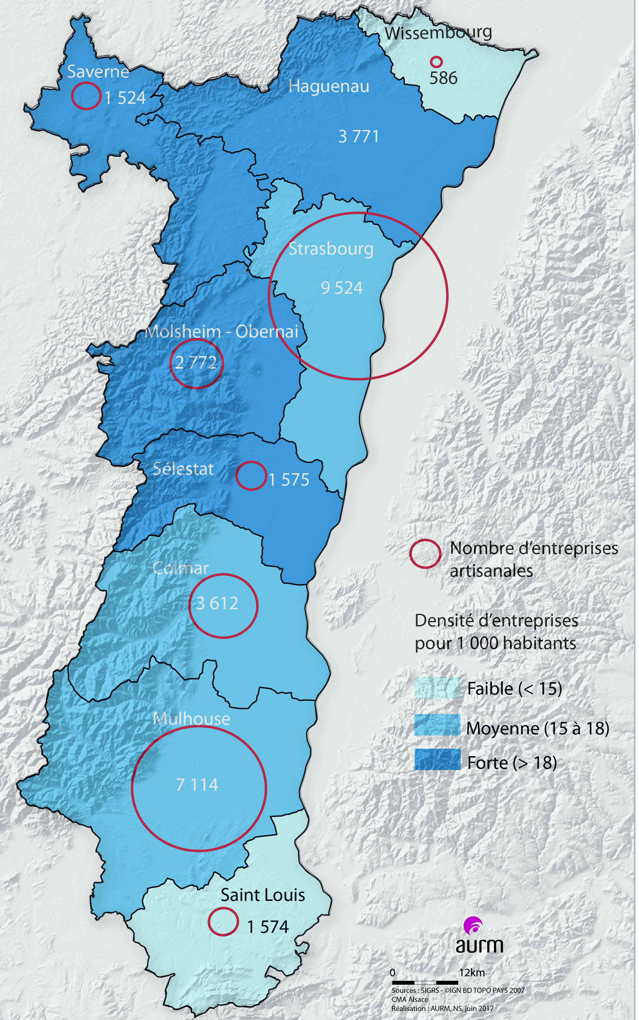 Entreprises artisanales en Alsace : nombre et densité
