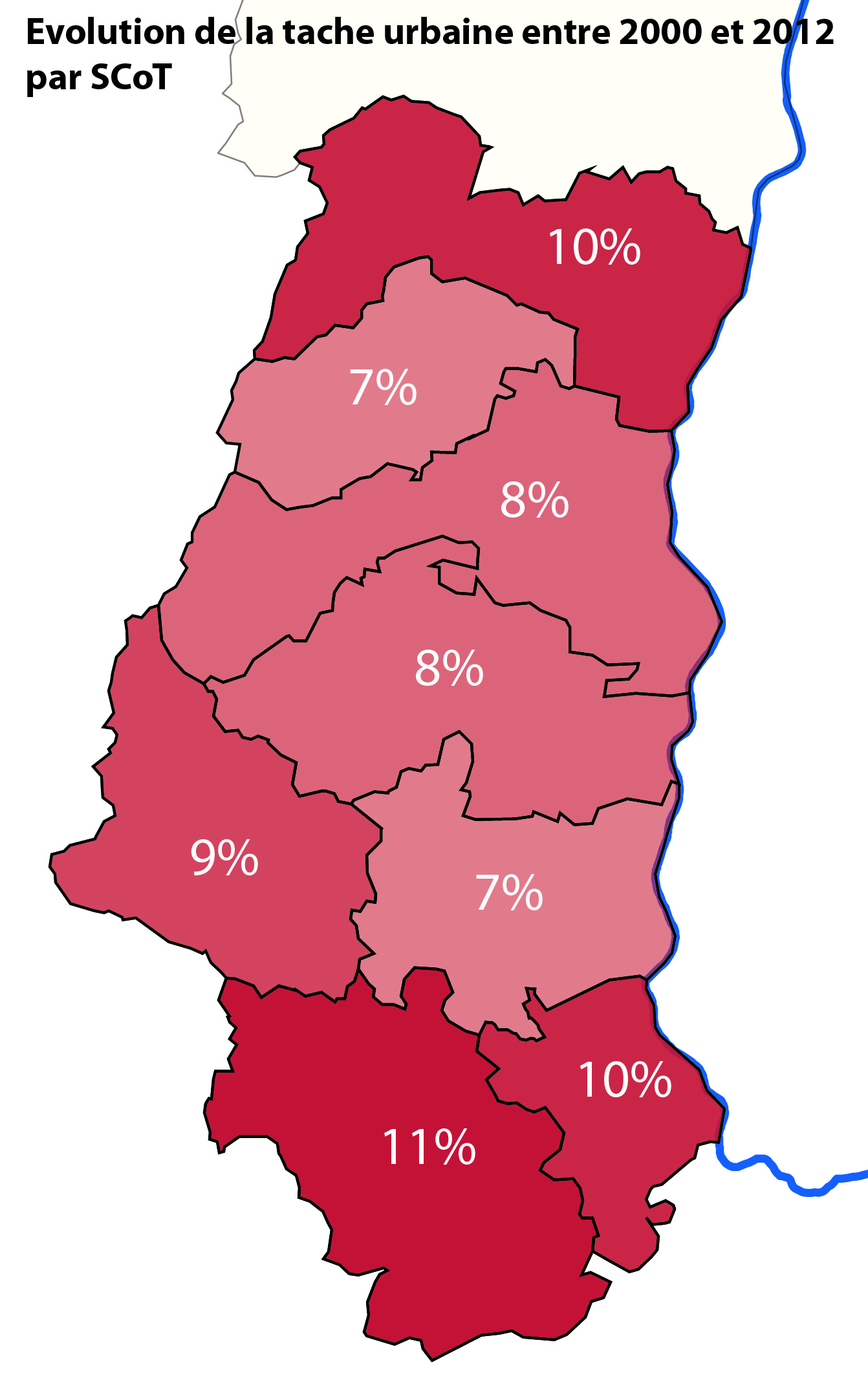 Evolution de la tache urbaine par SCoT 2000 - 2012