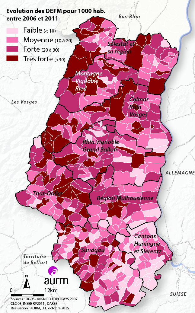 Evolution des DEFM pour 1000 hab. entre 2006 et 2011