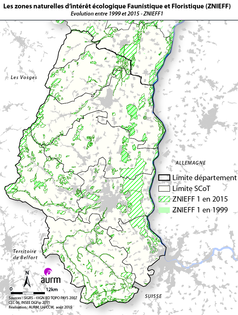 Evolution des zones naturelles d’intérêt écologique Faunistique et Floristique 1 entre 1999 et 2015