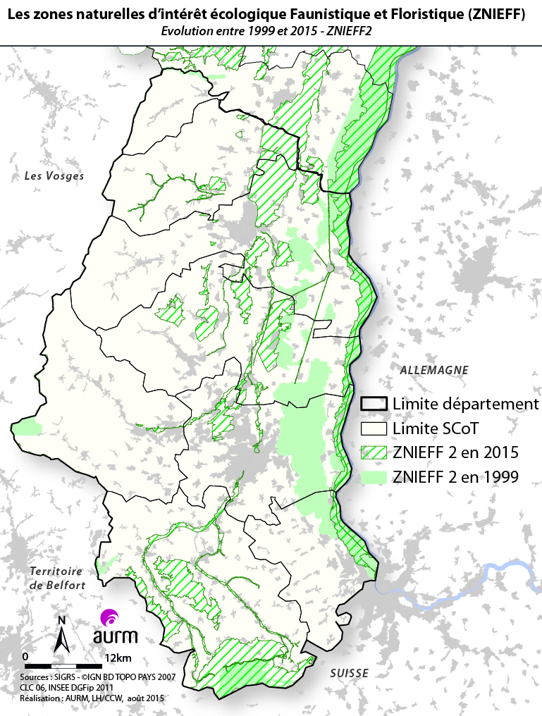 Evolution des zones naturelles d’intérêt écologique Faunistique et Floristique 2 entre 1999 et 2015