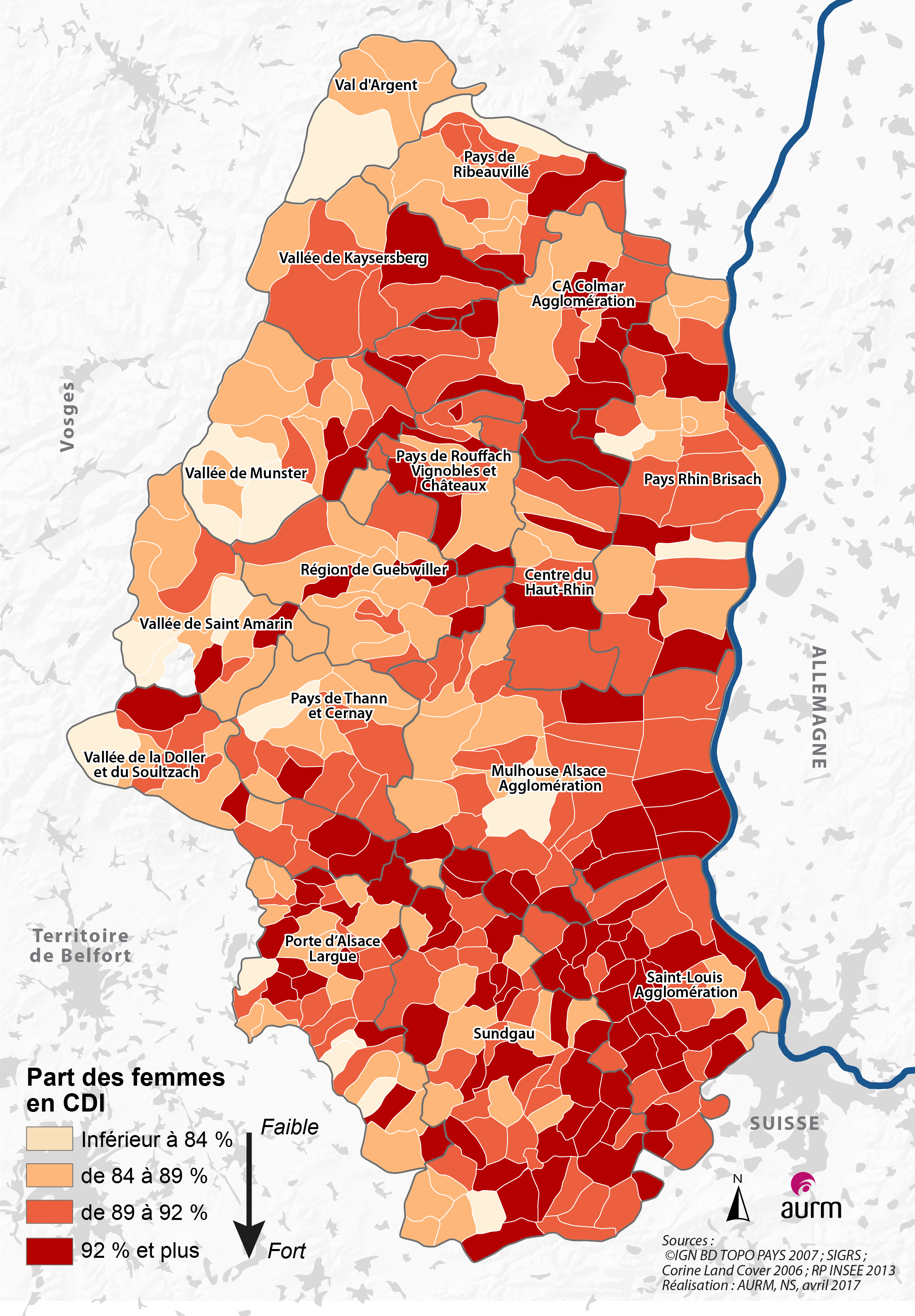 La part des femmes en CDI dans le Haut-Rhin