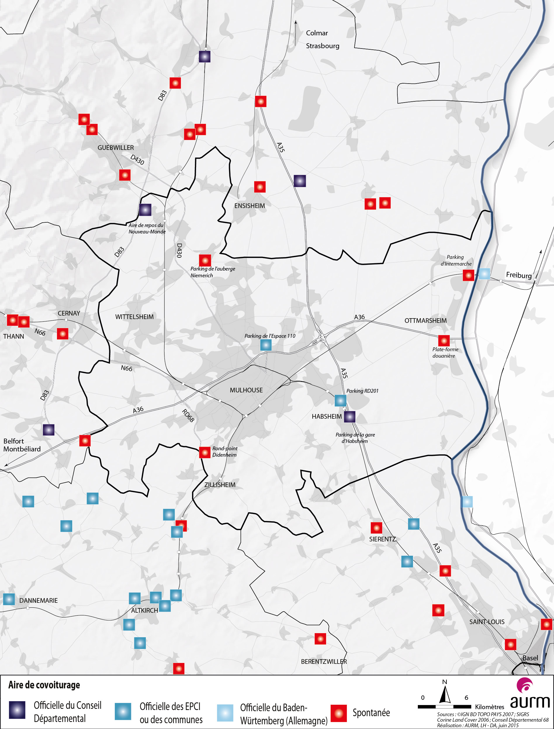 Les aires de covoiturage en 2015 - Région mulhousienne