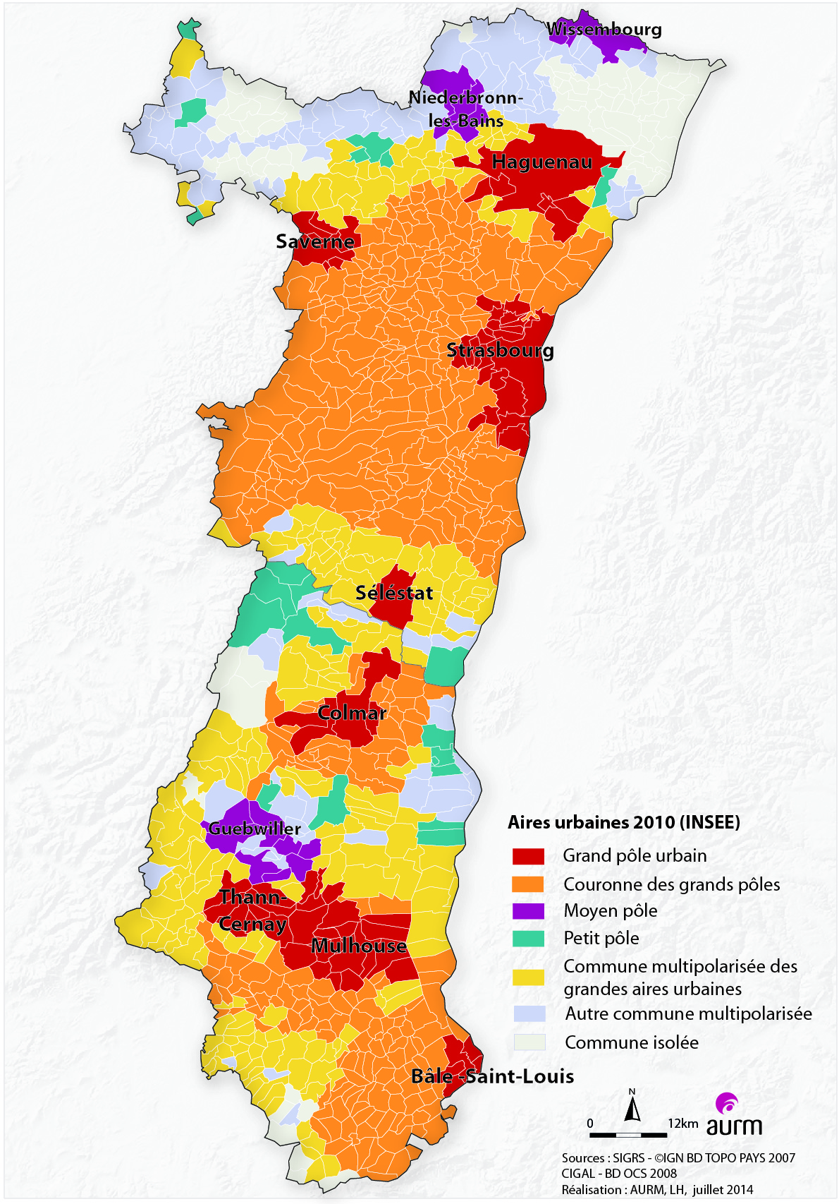 Les aires urbaines en Alsace