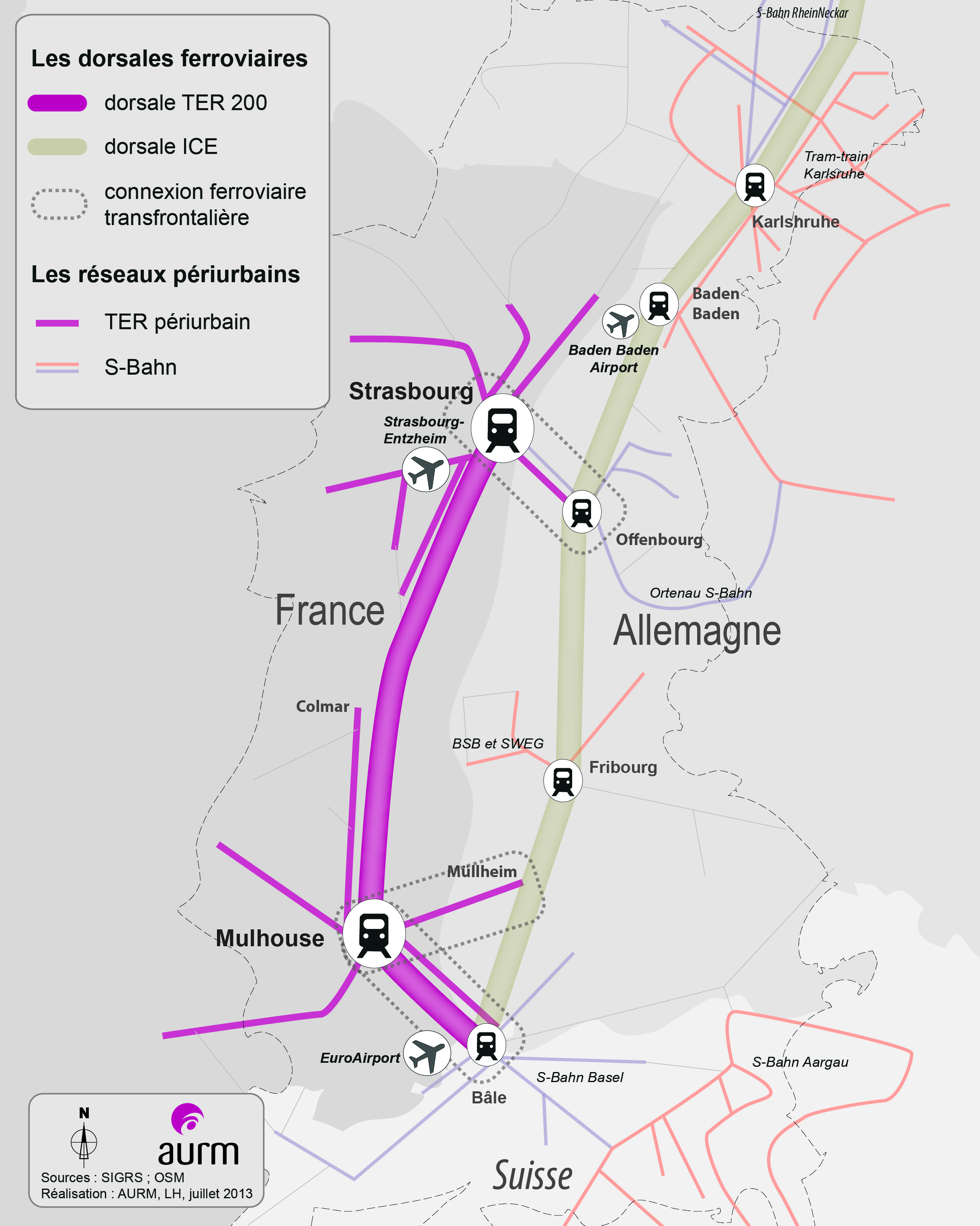 Les dorsales ferroviaires dans le Rhin Supérieur