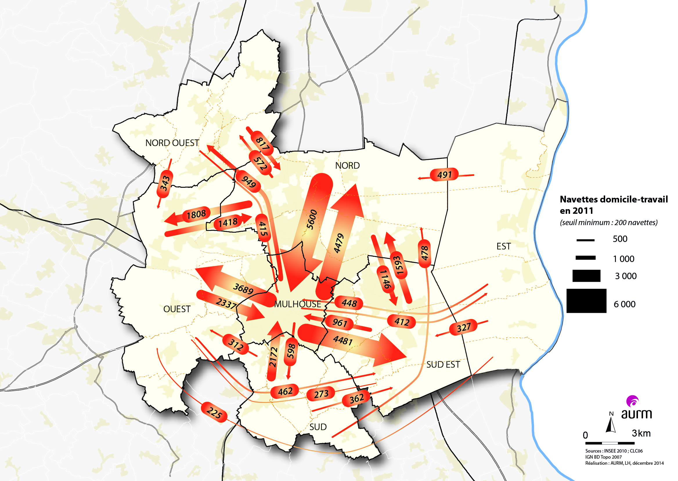 Les navettes domicile-travail en 2011 - région mulhousienne