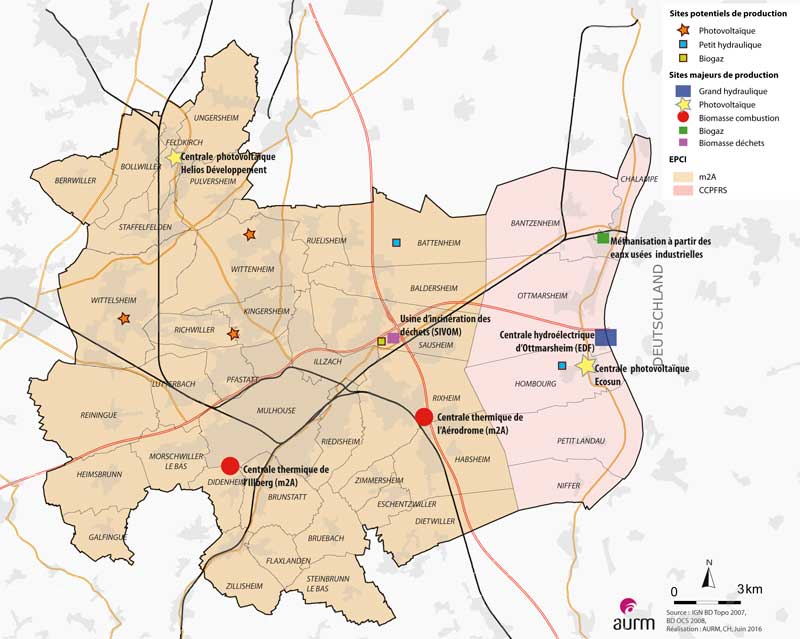 Les sites majeurs de production d'énergies renouvelables dans la région mulhousienne