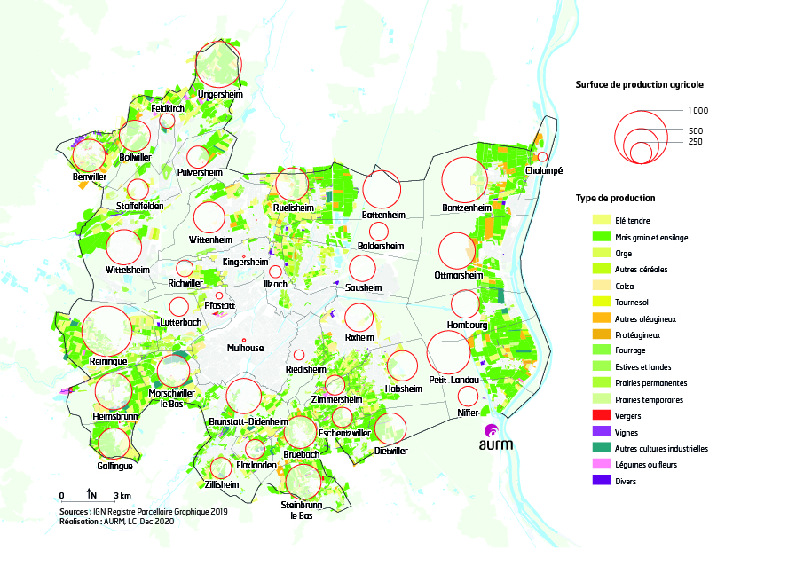 Les surfaces agricoles de la région mulhousienne