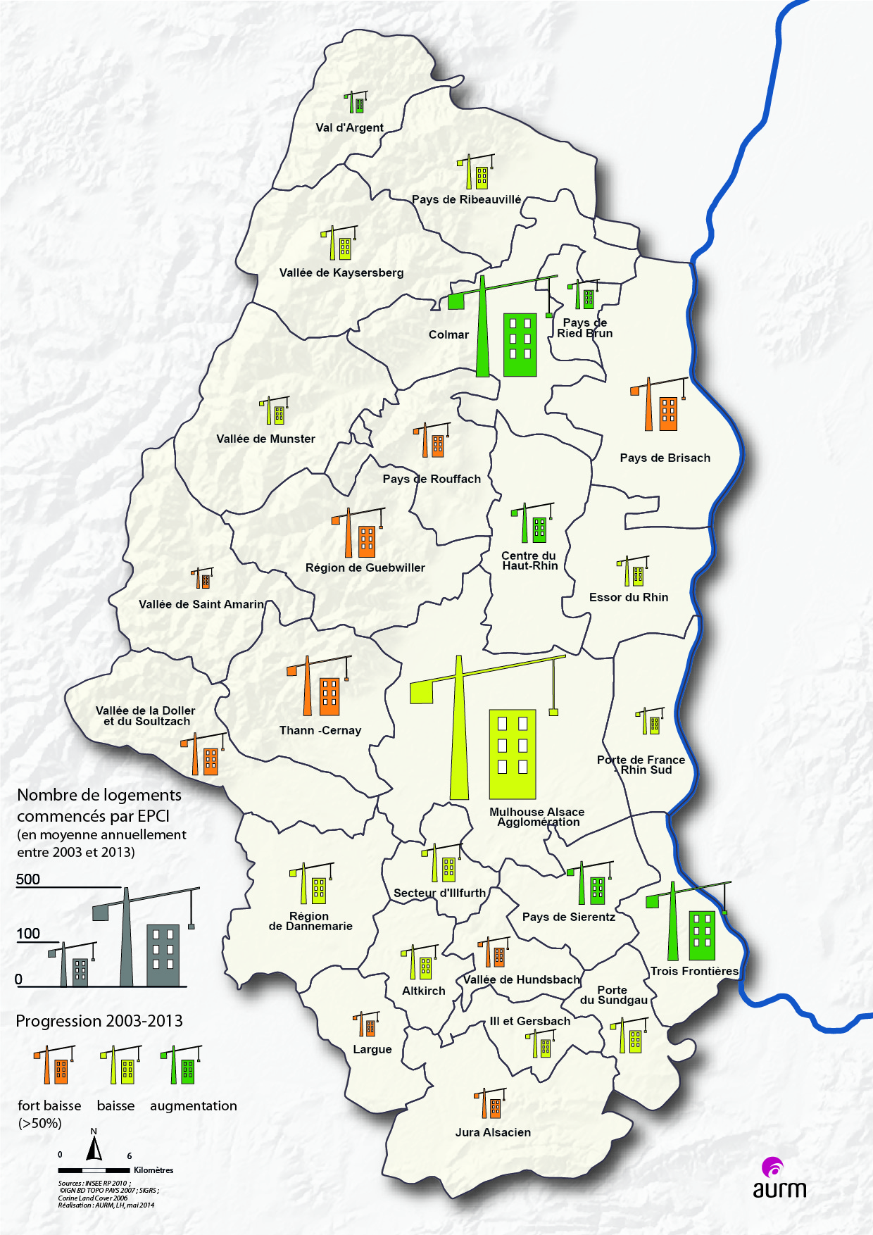 Logements construits par EPCI entre 2003 et 2013 dans le Haut-Rhin