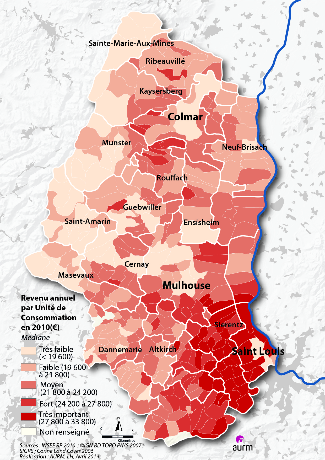 Revenu annuel par Unité de Consommation en 2010 dans le Haut-Rhin