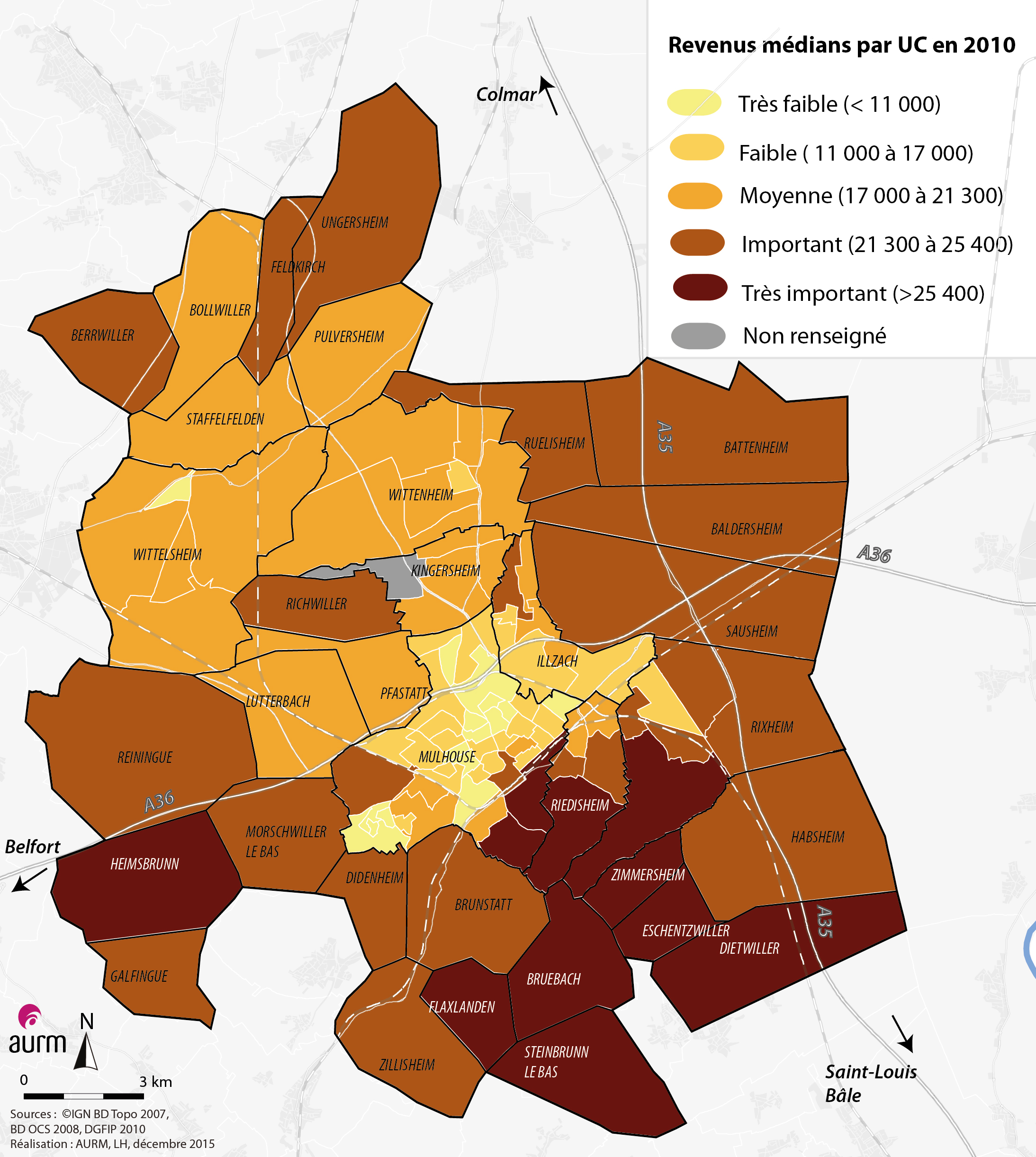 Revenus médians par unité de consommation en 2010 - m2A