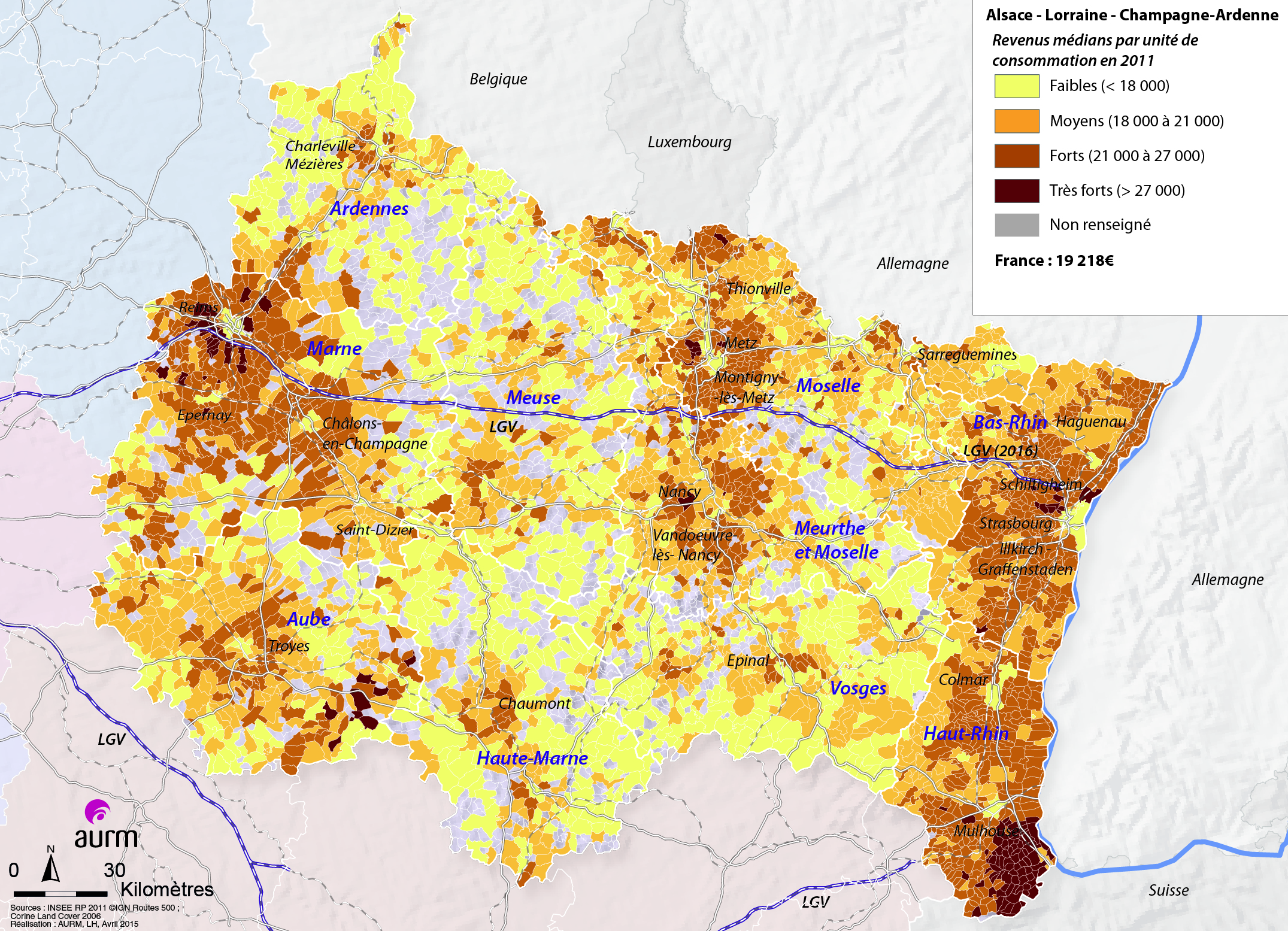 Revenus médians par Unité de consommation en 2011 - ACAL