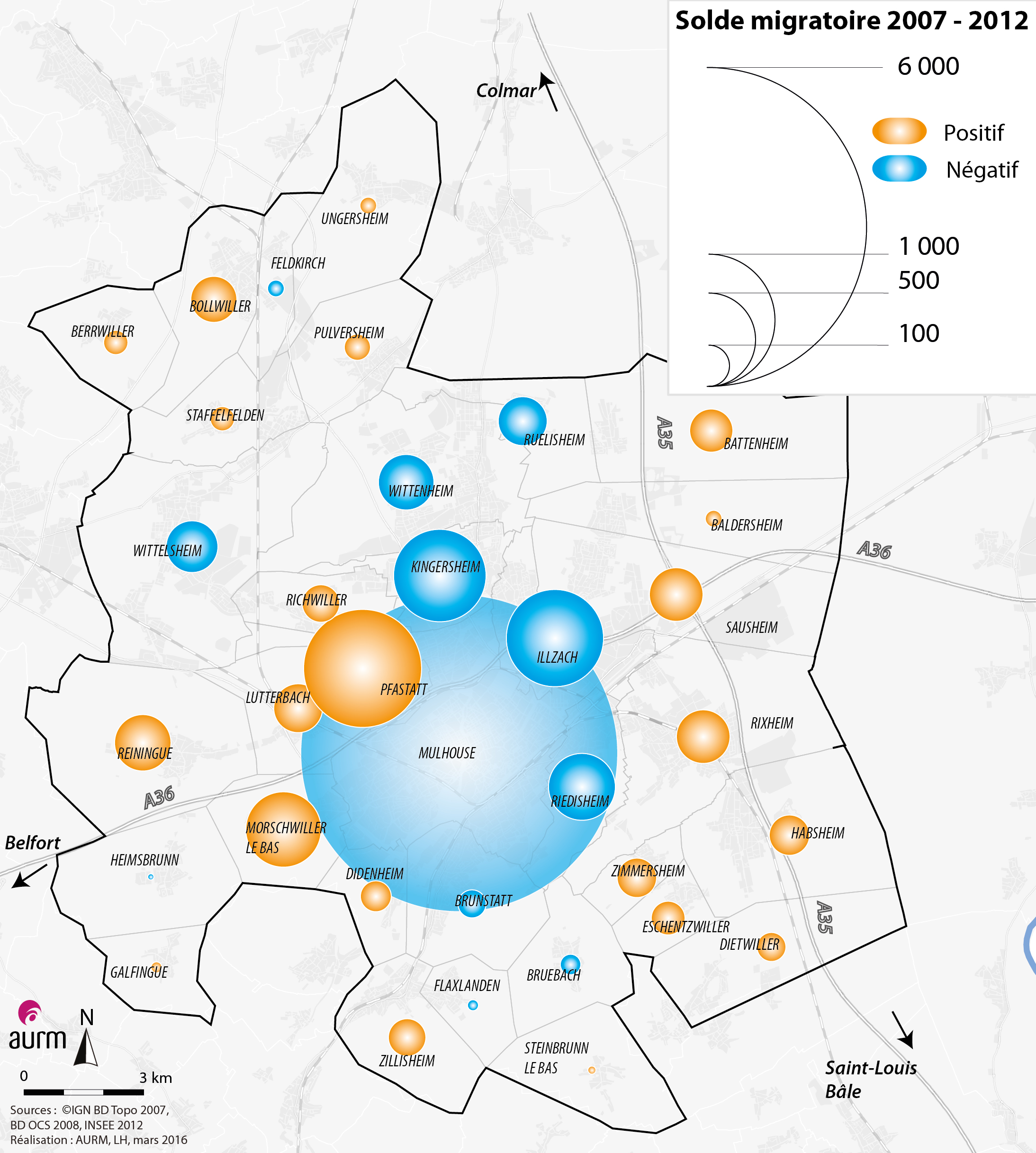 Solde migratoire 2007 - 2012 - m2A