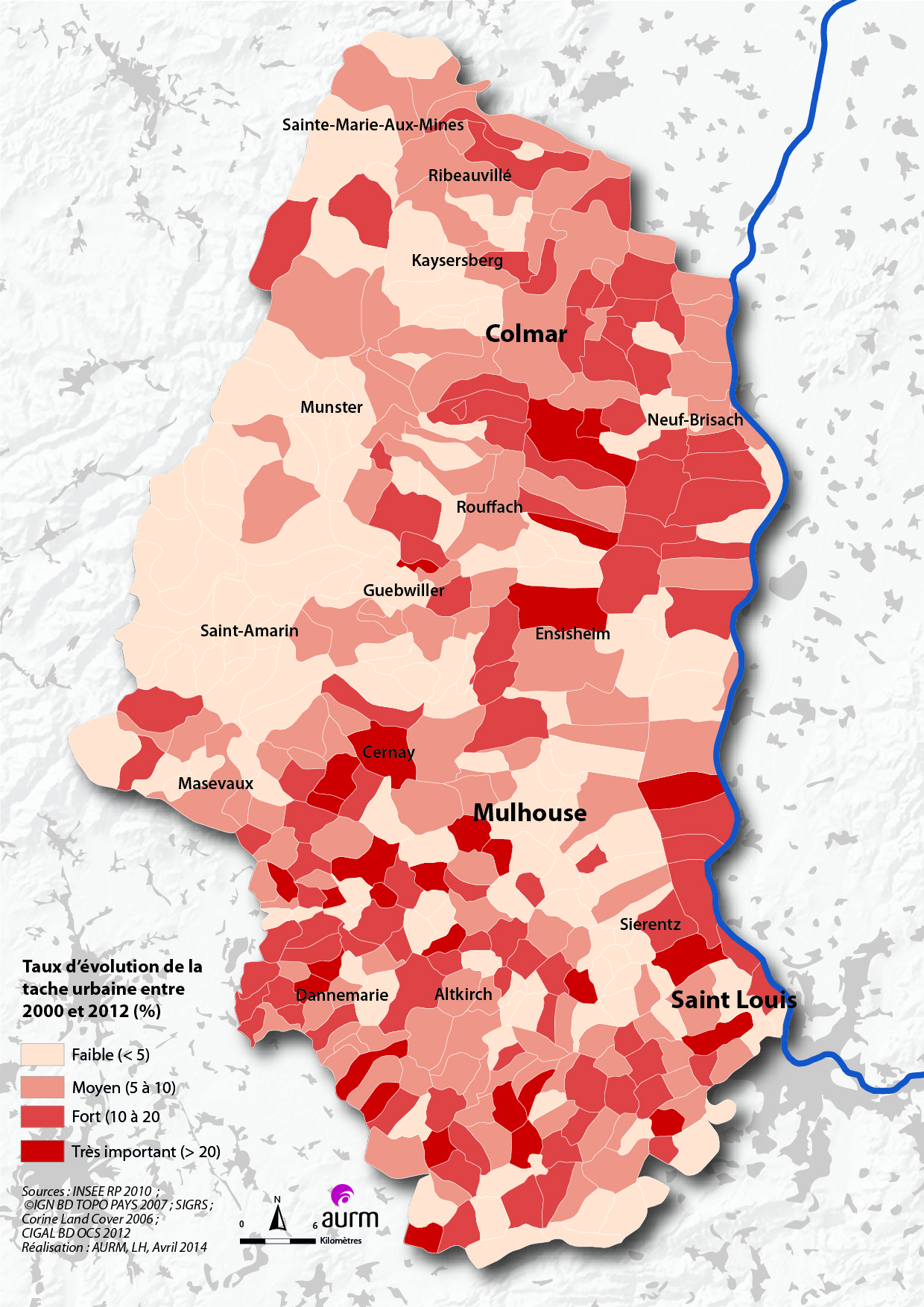 Taux d'évolution de la consommation foncière entre 2000 et 2012