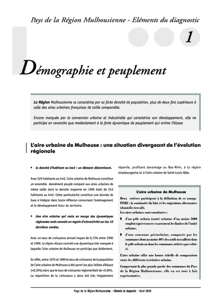 PAYS DE LA REGION MULHOUSIENNE - ELEMENTS DU DIAGNOSTIC 1 :
DEMOGRAPHIE ET PEUPLEMENT
SYNTHESE