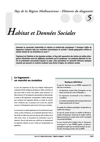 PAYS DE LA REGION MULHOUSIENNE - ELEMENTS DU DIAGNOSTIC 5 :
HABITAT ET DONNEES SOCIALES
SYNTHESE