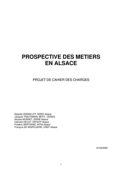 Prospective des métiers en Alsace : Projet de cahier des charges