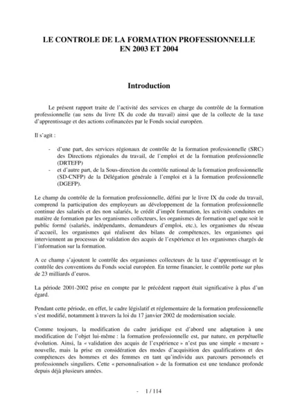 Le contrôle de la formation professionnelle en 2003 et 2004