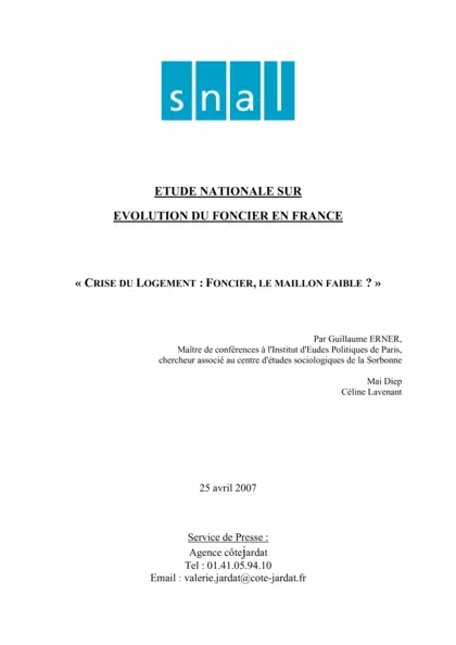 Etude Nationale sur l'Evolution du Foncier en France