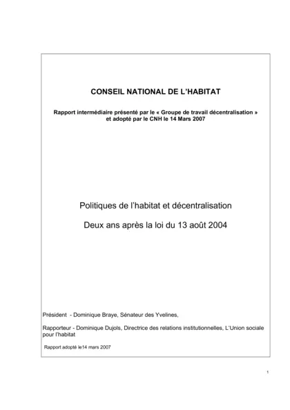 Politiques de l'habitat et décentralisation deux ans après la loi du 13 août 2004