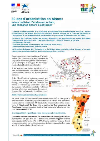 30 ans d'Urbanisation en Alsace : mieux maîtriser l'étalement urbain, une tendance encore à confirmer