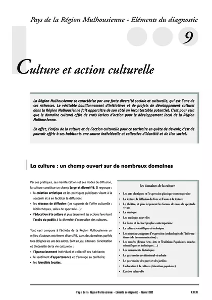 Pays de la Région Mulhousienne - Elements du diagnostic 9 : culture et action culturelle synthèse