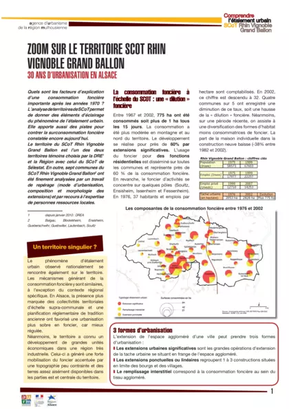 Comprendre l'étalement urbain SCOT Vignoble Grand Ballon : Zoom sur le territoire SCOT Rhin Vignoble Grand Ballon : 30 ans d'urbanisation en Alsace - Synthèse -