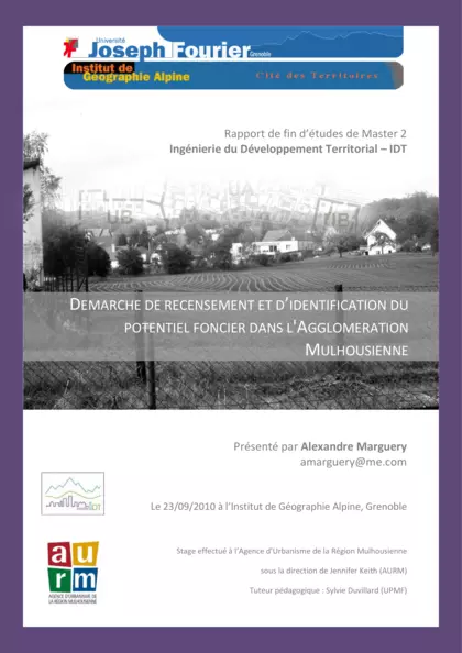 Démarche de recensement et d'identification du potentiel foncier dans l'agglomération mulhousienne (diffusion limitée, rapport de stage)