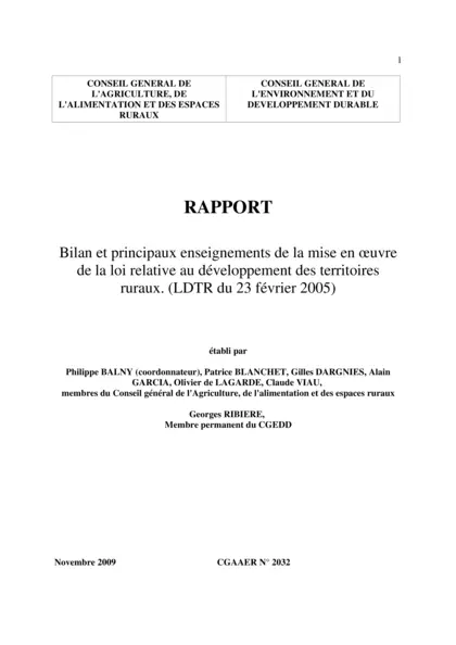 Loi relative au développement des territoires ruraux : bilan et enseignements