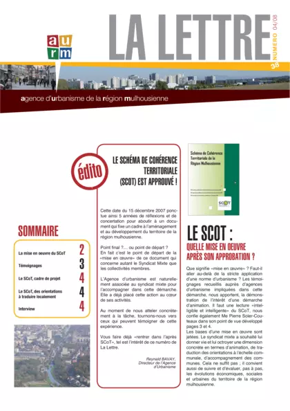 Lettre de l'agence : Le Scot : quelle mise en oeuvre après son approbation?