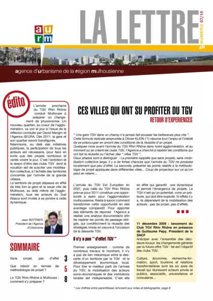 Lettre de l'agence : Ces villes qui ont su profiter du TGV. Retour d'expériences