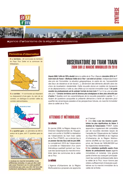 Observatoire du tram train : zoom sur le marché immobilier en 2010