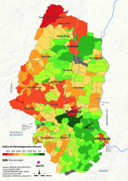 L'indice de développement humain dans le 68 en 2010