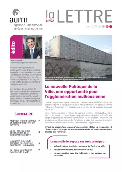 Lettre de l'agence : La nouvelle politique de la ville, une opportunité pour l'agglomération mulhousienne