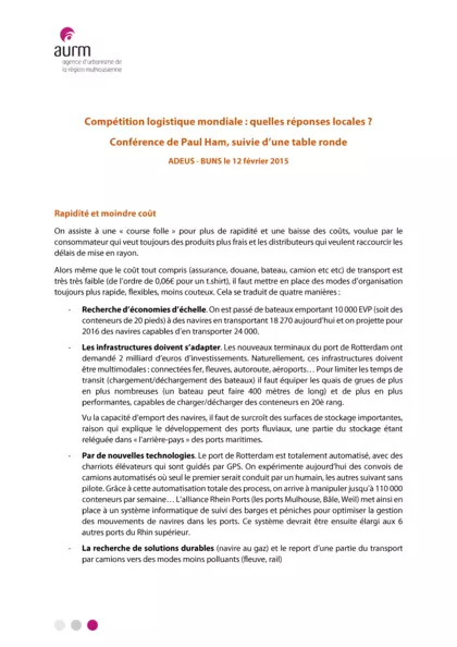 Compétition logistique mondiale : quelles réponses locales ?