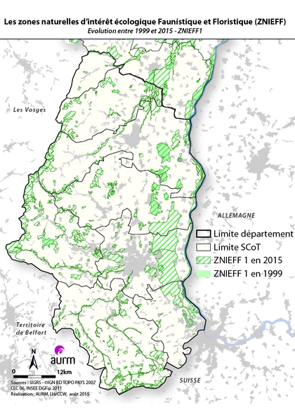 Evolution des zones naturelles d’intérêt écologique Faunistique et Floristique 1 entre 1999 et 2015