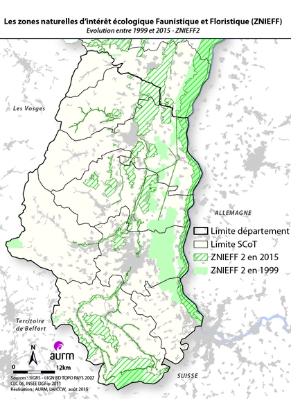 Evolution des zones naturelles d’intérêt écologique Faunistique et Floristique 2 entre 1999 et 2015