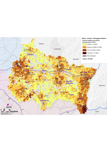 Revenus médians par Unité de consommation en 2011 - ACAL