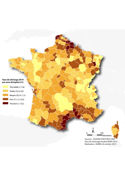 Taux de chômage 2014 par zone d'emplois en France