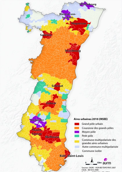 Les aires urbaines en Alsace