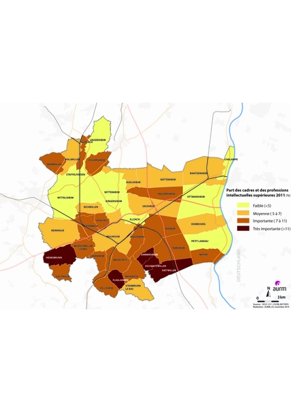 Part des cadres et professions intellectuelles 2011 - région mulhousienne