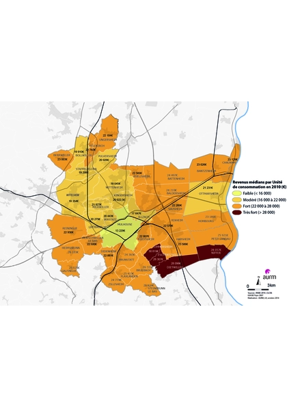 Revenus médians par Unité de consommation en 2010 - région mulhousienne