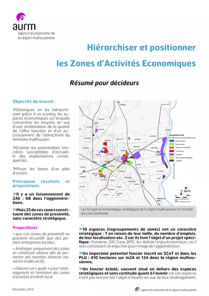 Hiérarchiser et positionner les Zones d'Activités Economiques : Résumé