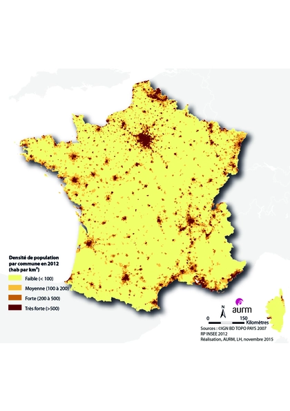 La densité de population par commune en France