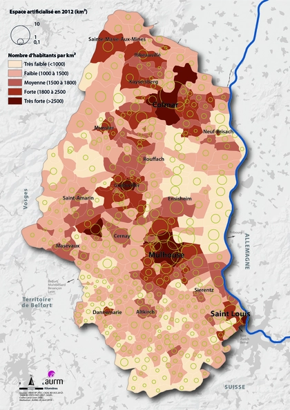 Densité de population dans le Haut-Rhin en 2011