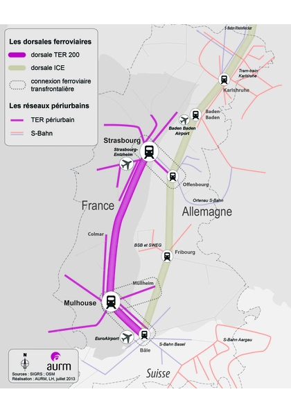 Les dorsales ferroviaires dans le Rhin Supérieur